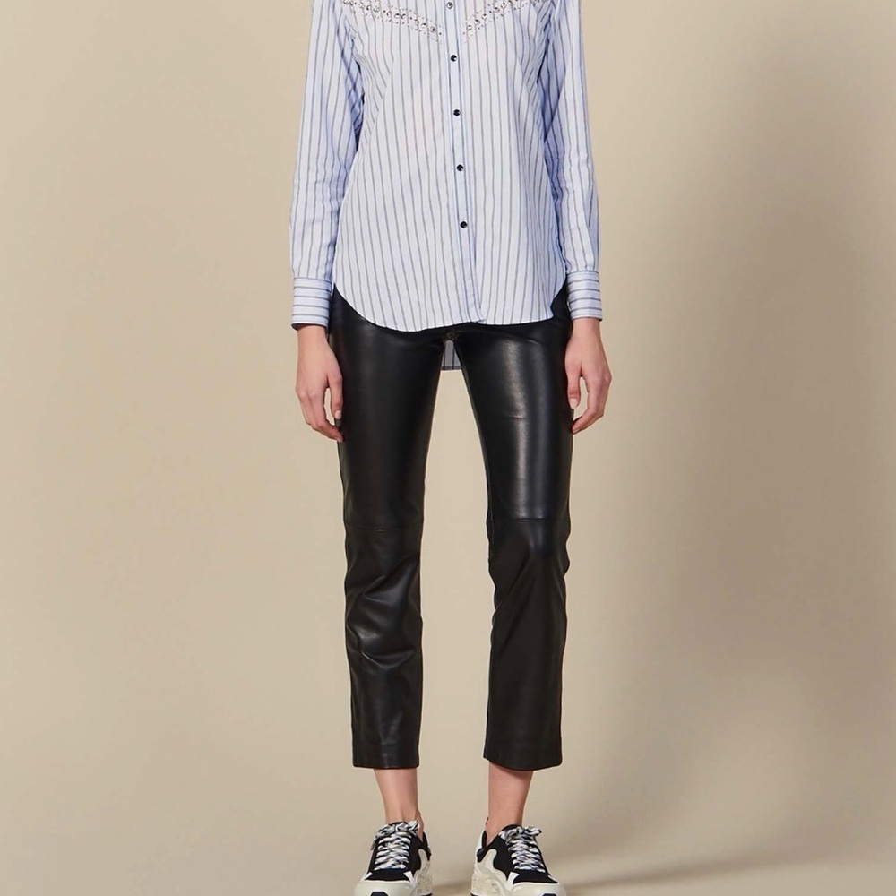 Sandro Paris Blue Striped Embellished Button Down Shirt - Picture 2 of 6